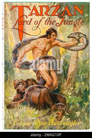 ‘Tarzan Lord of the Jungle’ by Edgar Rice Burroughs (1875-1950). Photograph of 1928 first edition published by A. C. McClurg & Co., Chicago featuring artwork by J. Allen St. John (1872-1957). Credit: Private Collection / AF Fotografie Stock Photo