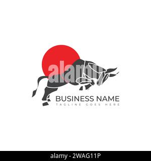 Angry Bull Logo design Template. Black vector silhouette of a bull running and ready to charge and fight. Stock Vector