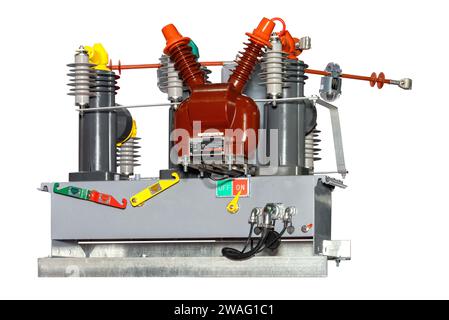High-voltage equipment for power transmission lines. Vacuum switch recloser. Isolated on a white background. Stock Photo