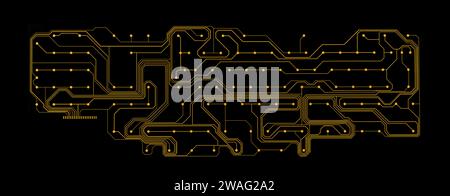 blue Printed Keyboard Circuit isolated on black background Stock Photo
