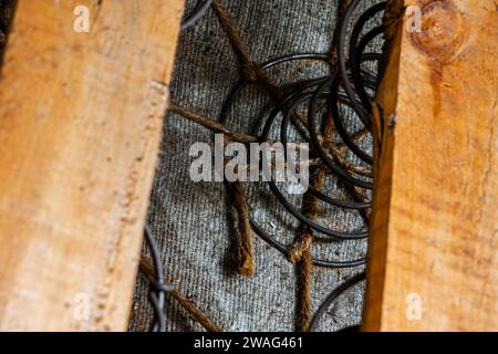 The internal structure of the spring mattress. Old box-spring mattress ...