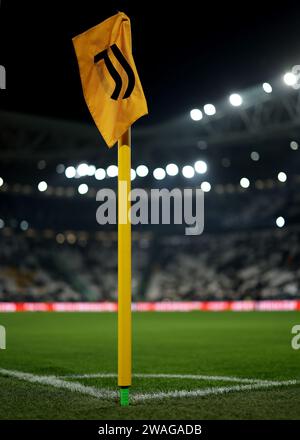 Turin, Italy. 4th Jan, 2024. A Juventus branded corner flag is seen in a general view prior to the Coppa Italia match at Allianz Stadium, Turin. Picture credit should read: Jonathan Moscrop/Sportimage Credit: Sportimage Ltd/Alamy Live News Stock Photo