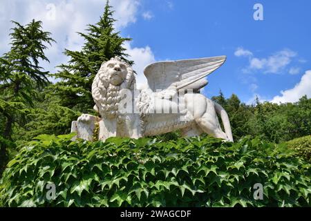 Livadia, Crimea - July 10. 2019.Sculpture of lion with wings in Park of Palace of a Princes Yusupov Palace Stock Photo