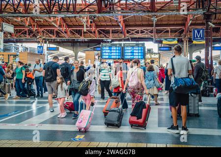 Bucharest, Romania - September 02 2023: Busy day with many passengers at the North railway station (Gara de Nord), the main train station in Bucharest Stock Photo