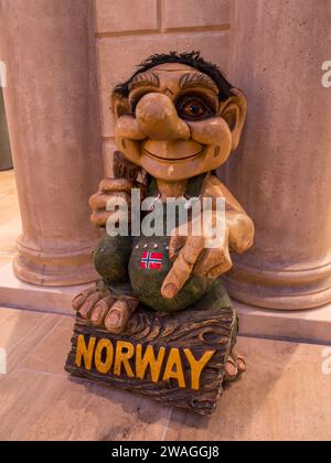 Close up of a Norwegian troll model outside a souvenir shop on the MSC Euribia sailing in Northern Europe (July 23). Stock Photo
