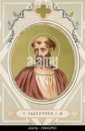 An 1879 illustration of Pope Alexander I, who was pontiff from AD107 to AD115. He was the sixth pope. Stock Photo