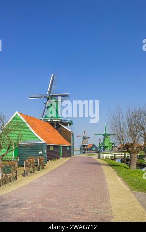 Road leading to the historic windmills of Zaanse Schans, Netherlands Stock Photo