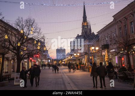 Novi Sad (Serbia): Zmaj Jovina street decorated with lights during Christmas Stock Photo