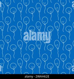 Contour drawing of balloons with sad face seamless pattern design concept in trendy monochrome blue. Abstract background texture for wrapping, wallpaper, textile or web. Vector for many various uses Stock Vector