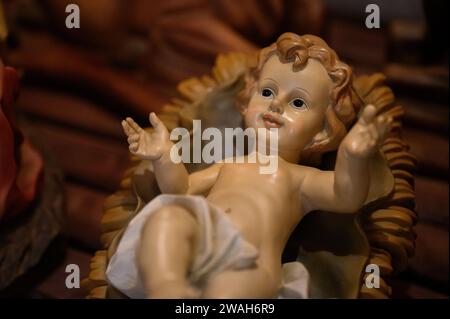 The Infant Jesus. A nativity scene in the St Martin's Cathedral (Katedrála svätého Martina) in Bratislava, Slovakia. Stock Photo