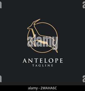 Simple elegance jumping antelope logo icon vector template on black background Stock Vector