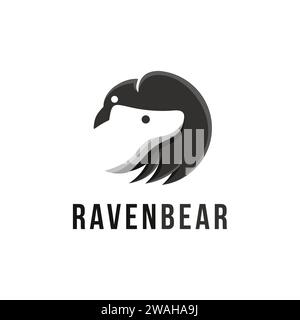 Minimalist Raven and bear logo icon vector template, with negative space design style on white background Stock Vector