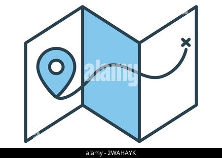 map with pin icon. icon related to location, travel, travel destinations and navigation. flat line icon style. element illustration Stock Vector