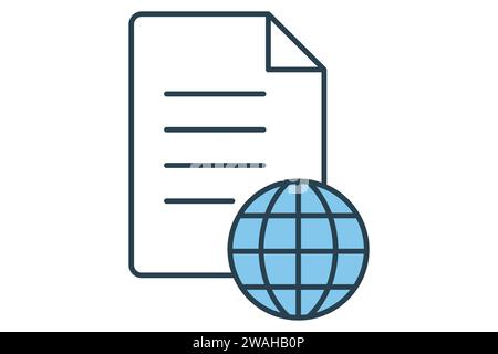 document with earth icon. icon related to travel, international travel documents. flat line icon style. element illustration Stock Vector