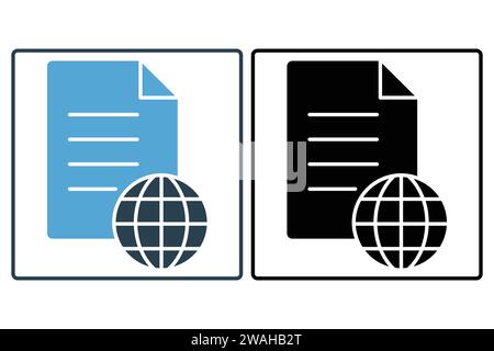 document with earth icon. icon related to travel, international travel documents. solid icon style. element illustration Stock Vector