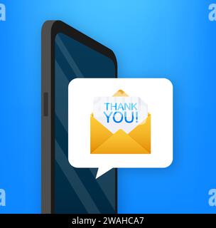 Expressing Thanks with a Smartphone Notification Vector - A vibrant design depicting a thank you message popping up on a mobile device. Stock Vector