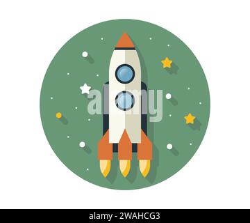 space rocket flies in space. flat vector illustration. Stock Vector