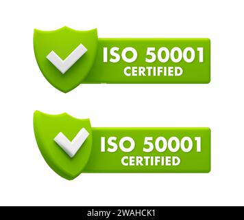 ISO 50001 Certified Badges - Energy Management Systems and Efficiency Standards Icons Stock Vector