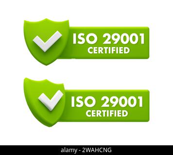 ISO 29001 Certified Badges - Oil and Gas Industry Quality Management System Certification Icons Stock Vector