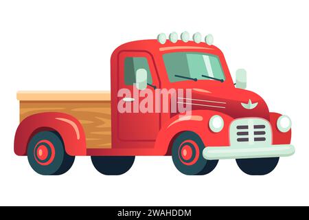 old American truck on a white background. flat vector illustration. Stock Vector