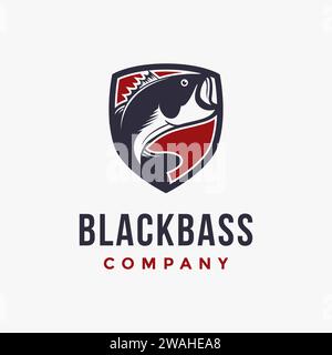 Shield and blackbass fish logo icon vector icon template on white background Stock Vector