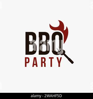 Wordmark Barbeque logo vector template on white background, bbq with fork on Q and fire logo design Stock Vector
