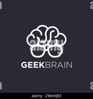 Glasseye and brain Logo icon vector, smart and thinker addict logo vector template on dark background Stock Vector