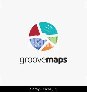 Music disc and maps mark logo icon vector template on white background Stock Vector