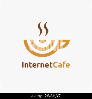 Simple abstract wireless signal and coffee cup logo icon vector template on white background Stock Vector