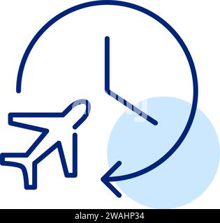 Flight duration. Airplane and clock. Pixel perfect, editable stroke icon Stock Vector