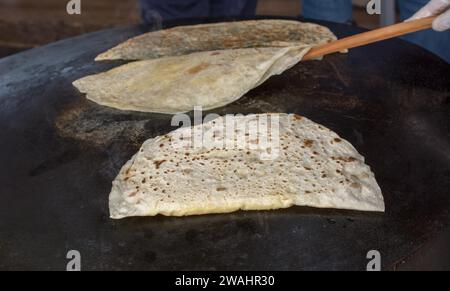 Home making of traditional turkish gozleme pancake Stock Photo