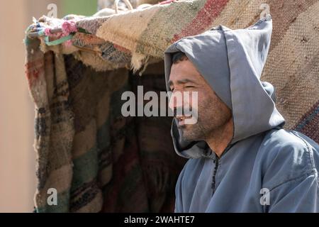 Portrait, man with typical Moroccan clothing, Merzouga, Morocco Stock Photo