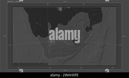 South Africa highlighted on a Bilevel elevation map with lakes and 
