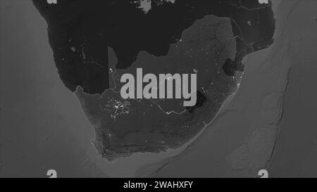 South Africa highlighted on a Grayscale elevation map with lakes and rivers Stock Photo