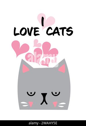I Love Cats Vector Illustration Stock Vector