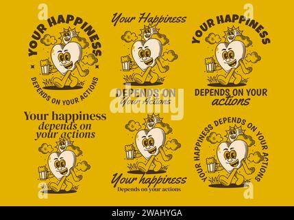 Your happiness depends on your actions. Character of a sun and heart holding a beer Stock Vector