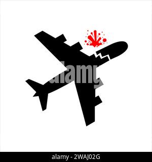 Vector Plane crash accident silhouette illustration icon Stock Vector