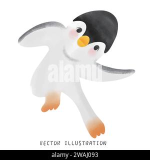 Adorable Penguin Delight: Cute Hand-Drawn Watercolor Illustration for Winter Fun Stock Vector