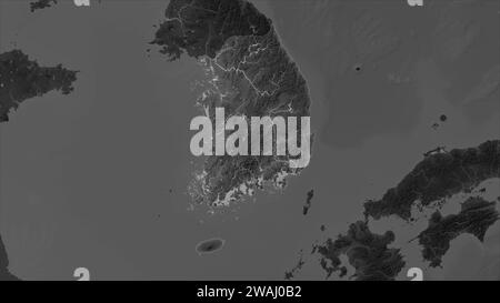 South Korea highlighted on a elevation map colored in sepia tones with ...