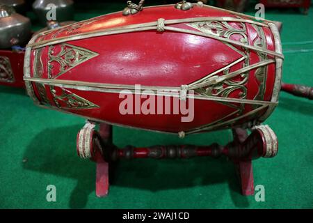 Traditional music instrument called gendang or kedang in selective focus and lowlight Stock Photo