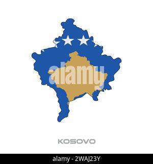 Vector illustration of the flag of Kosovo with black contours on a white background Stock Vector