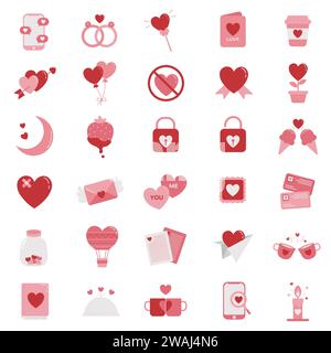 Valentine icon set. Happy valentine day related icon in white background. vector illustration. Stock Vector