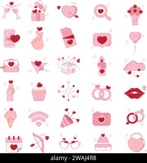 Valentine icon set. Happy valentine day related icon in white background. vector illustration Stock Vector