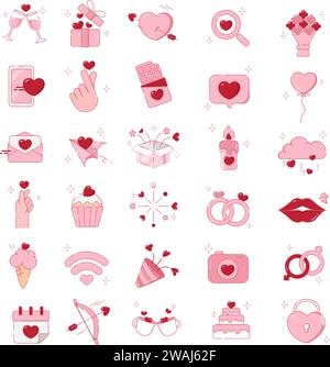 Valentine icon set. Happy valentine day related icon in white background. vector illustration Stock Vector