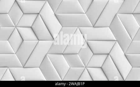 3D high quality seamless realistic texture soft of geometry tiles made from white leather Stock Photo