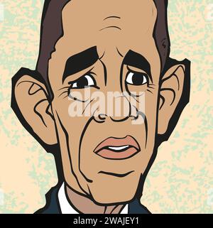 Caricature art of President Barack Obama, 44th president of the United States, Democratic Part member, first African-American president Barack Hussein Stock Photo