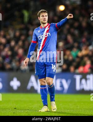 Crystal Palace's Joachim Andersen in action during the Crystal Palace FC v Everton FC Emirates FA Cup 3rd Round match at Selhurst Park Stadium, London, England, United Kingdom on 4 January 2024 Stock Photo