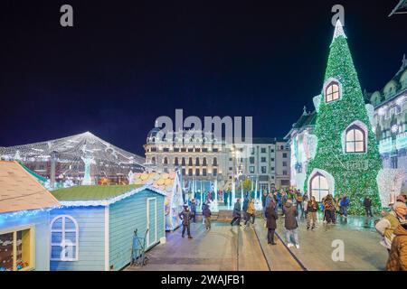 Craiova Romania 02 January 2024. Images from the Christmas fair in the City of Craiova Romania, Considered the second most beautiful in Europe. Stock Photo