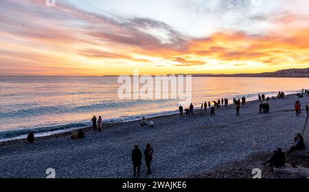 People Walking Along The Promenade Des Anglais at Night Nice France Stock Photo