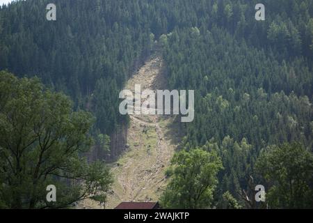 storm damage caused by mudslides, debris and mud after heavy rainfalls storm damage caused by mudslides Stock Photo